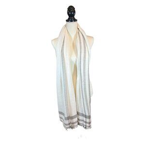 Aerie Stripe Fringe Blanket Scarf Ivory Gray Striped